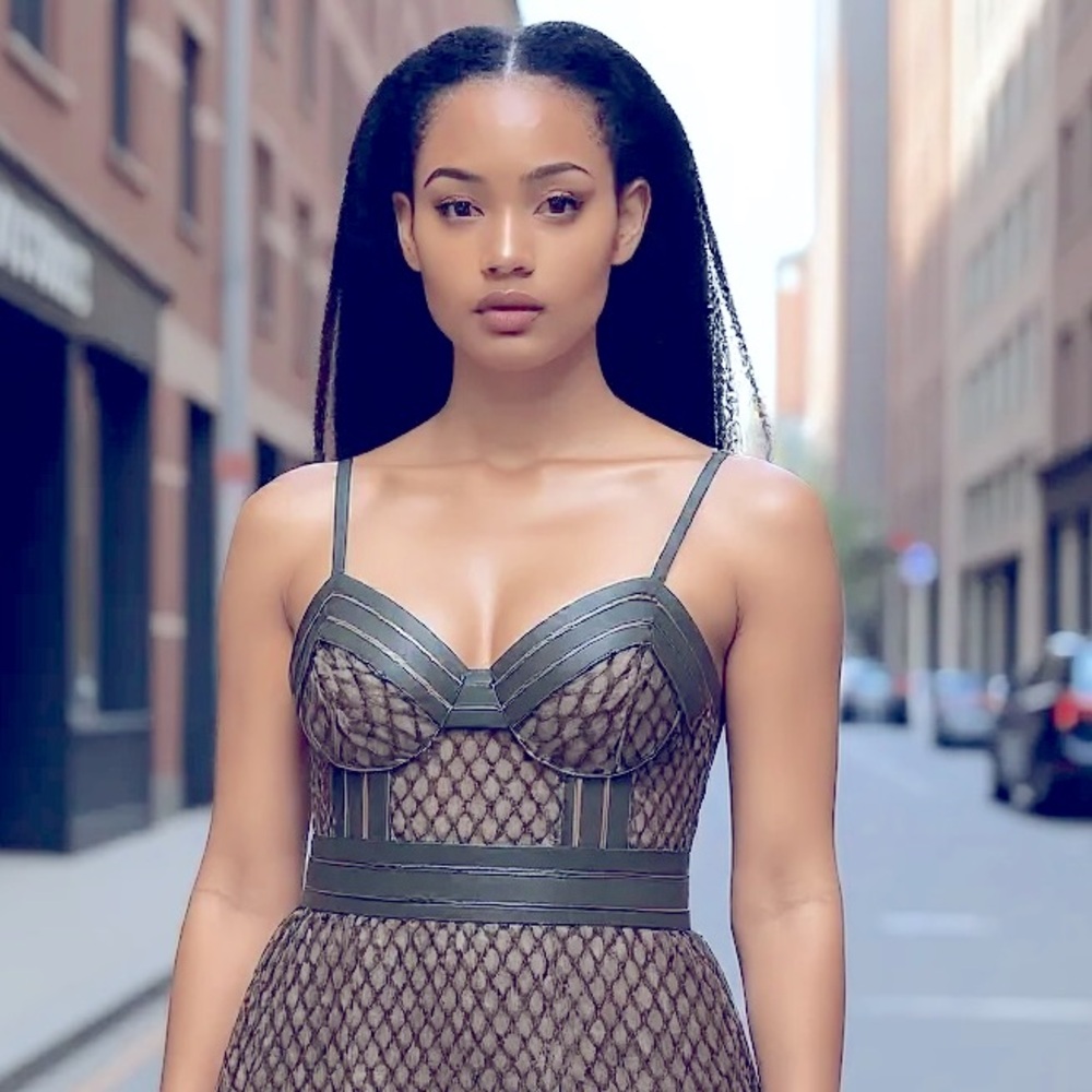 Guess Army Green and Nude Mesh Midi Dress
